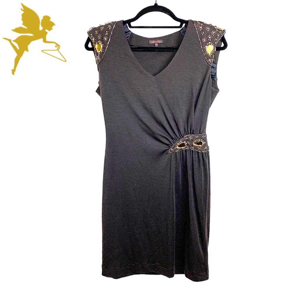 ESCADA Silk Blend Dress with Gold Teardrop Embellishments